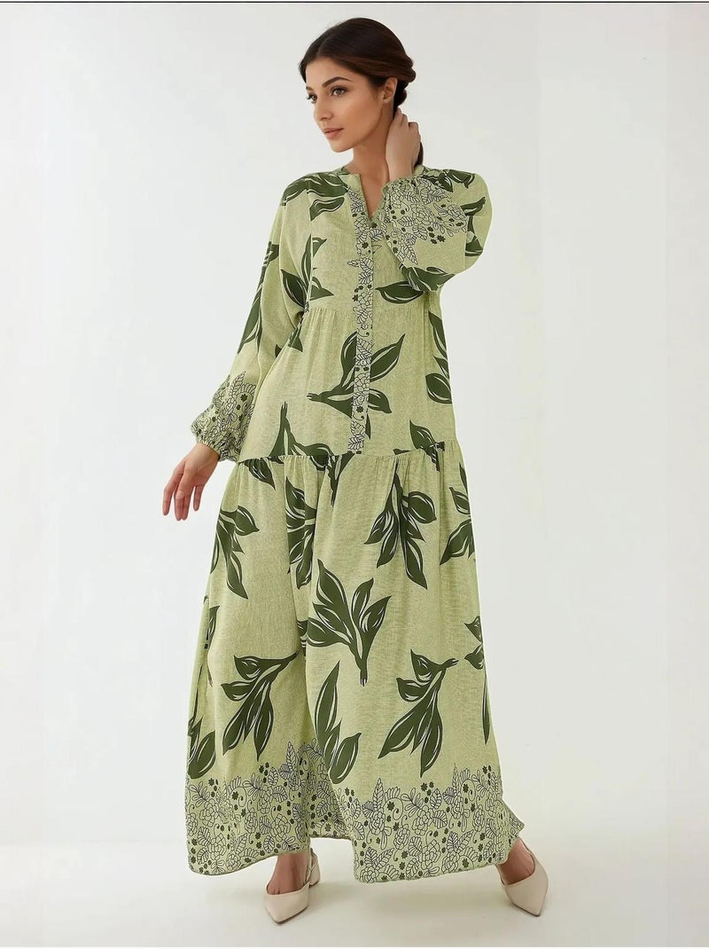 Robe longue imprimée à manches longues en viscose Vert clair - Kiabi