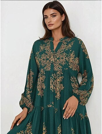 Robe longue imprimée à manches longues en viscose