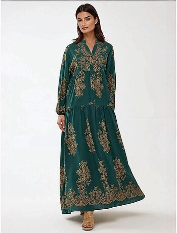 Robe longue imprimée à manches longues en viscose