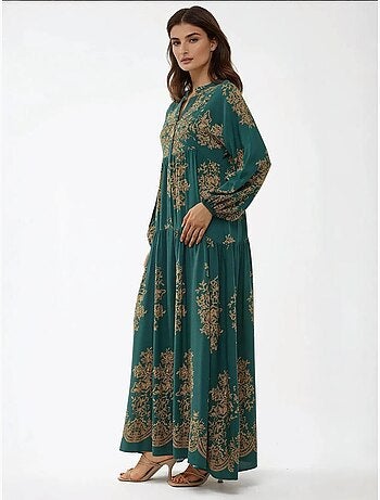 Robe longue imprimée à manches longues en viscose