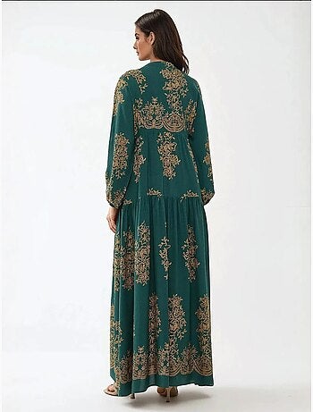 Robe longue imprimée à manches longues en viscose