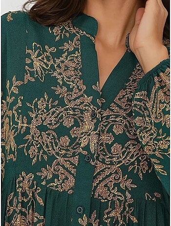 Robe longue imprimée à manches longues en viscose