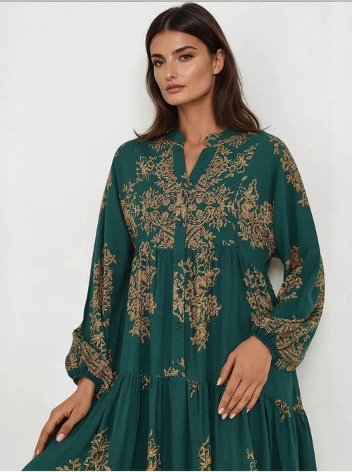 Robe longue imprimée à manches longues en viscose - Kiabi