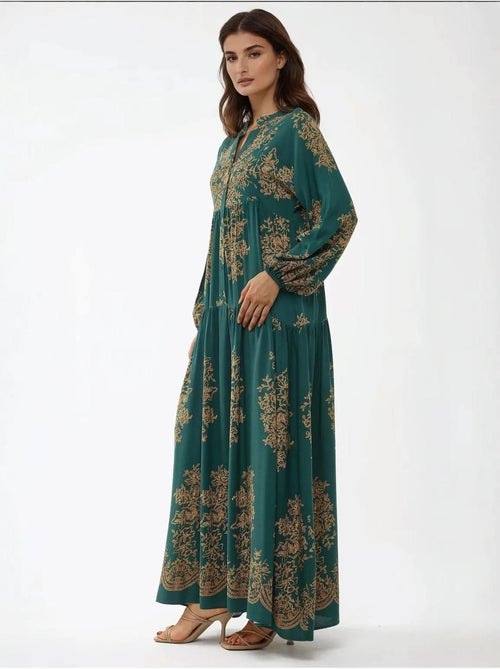 Robe longue imprimée à manches longues en viscose - Kiabi