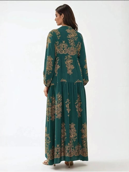 Robe longue imprimée à manches longues en viscose - Kiabi