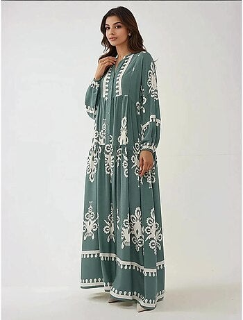 Robe longue imprimée à manches longues en viscose