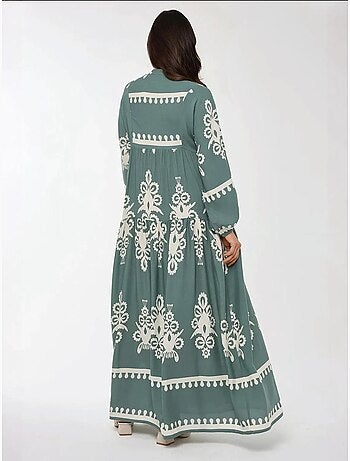 Robe longue imprimée à manches longues en viscose