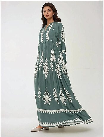 Robe longue imprimée à manches longues en viscose
