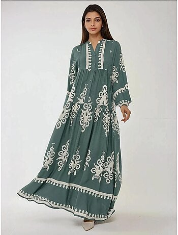 Robe longue imprimée à manches longues en viscose
