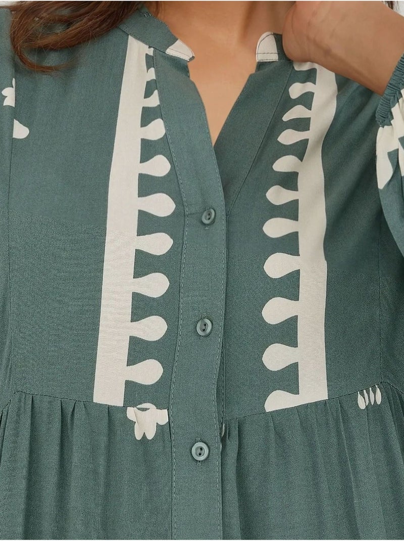 Robe longue imprimée à manches longues en viscose Vert pastel - Kiabi