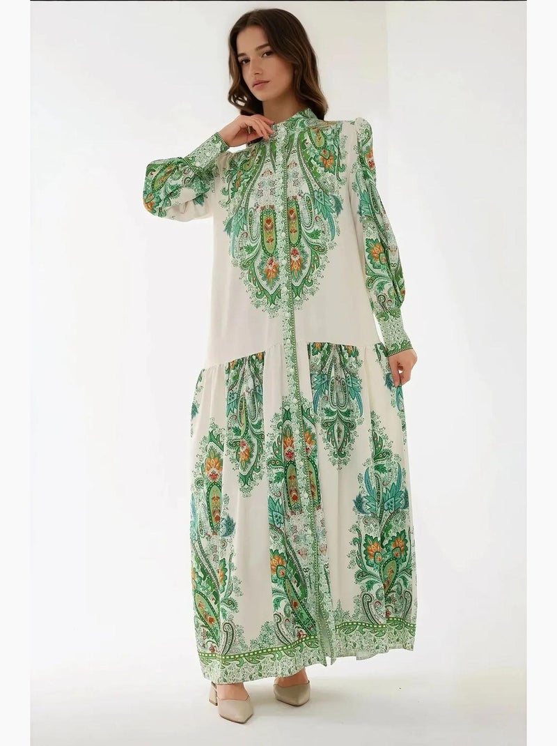 Robe longue imprimée à manches longues hiccup Vert - Kiabi
