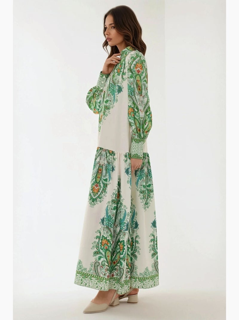Robe longue imprimée à manches longues hiccup Vert - Kiabi