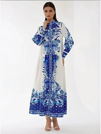 Robe longue imprimée à manches longues