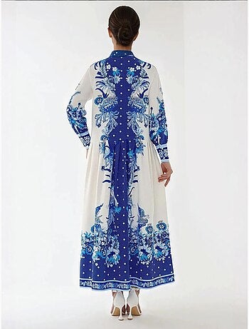 Robe longue imprimée à manches longues