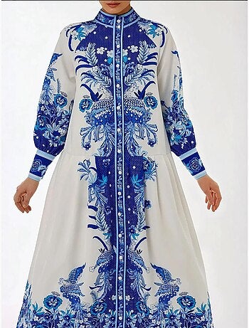 Robe longue imprimée à manches longues