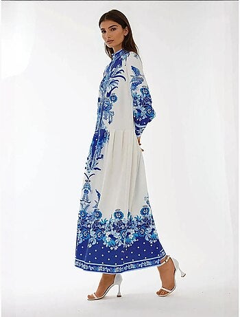 Robe longue imprimée à manches longues