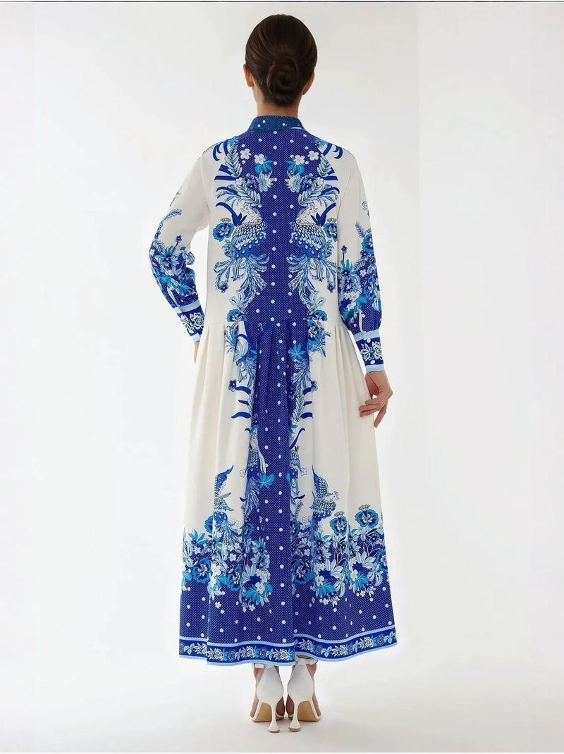 Robe longue imprimée à manches longues Multicolore - Kiabi