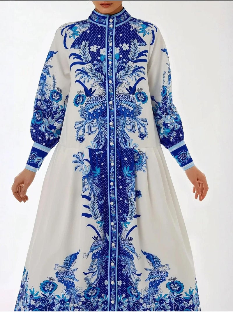 Robe longue imprimée à manches longues Multicolore - Kiabi