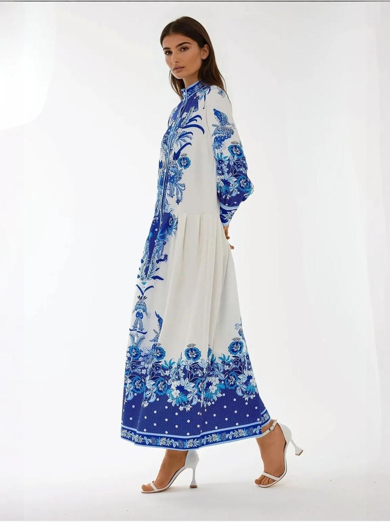 Robe longue imprimée à manches longues Multicolore - Kiabi