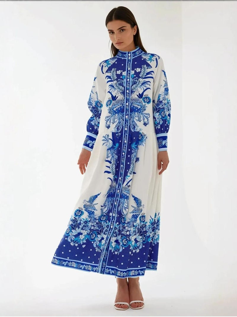 Robe longue imprimée à manches longues Multicolore - Kiabi