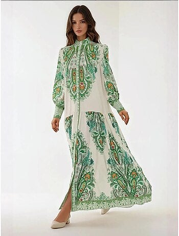 Robe longue imprimée à manches longues