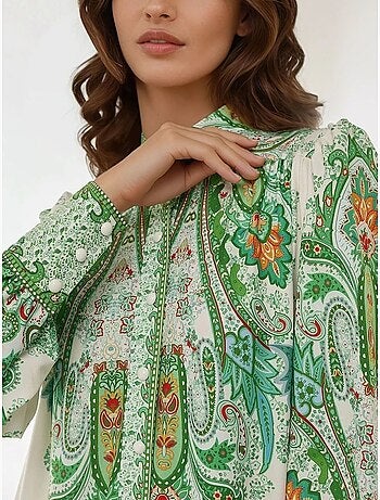 Robe longue imprimée à manches longues