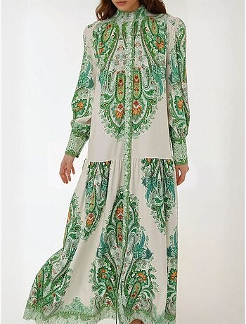 Robe longue imprimée à manches longues
