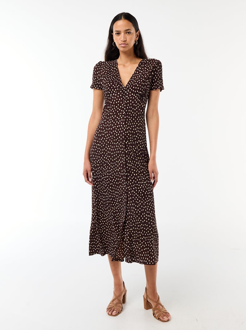 Robe longue imprimée all-over fine Marron - Kiabi