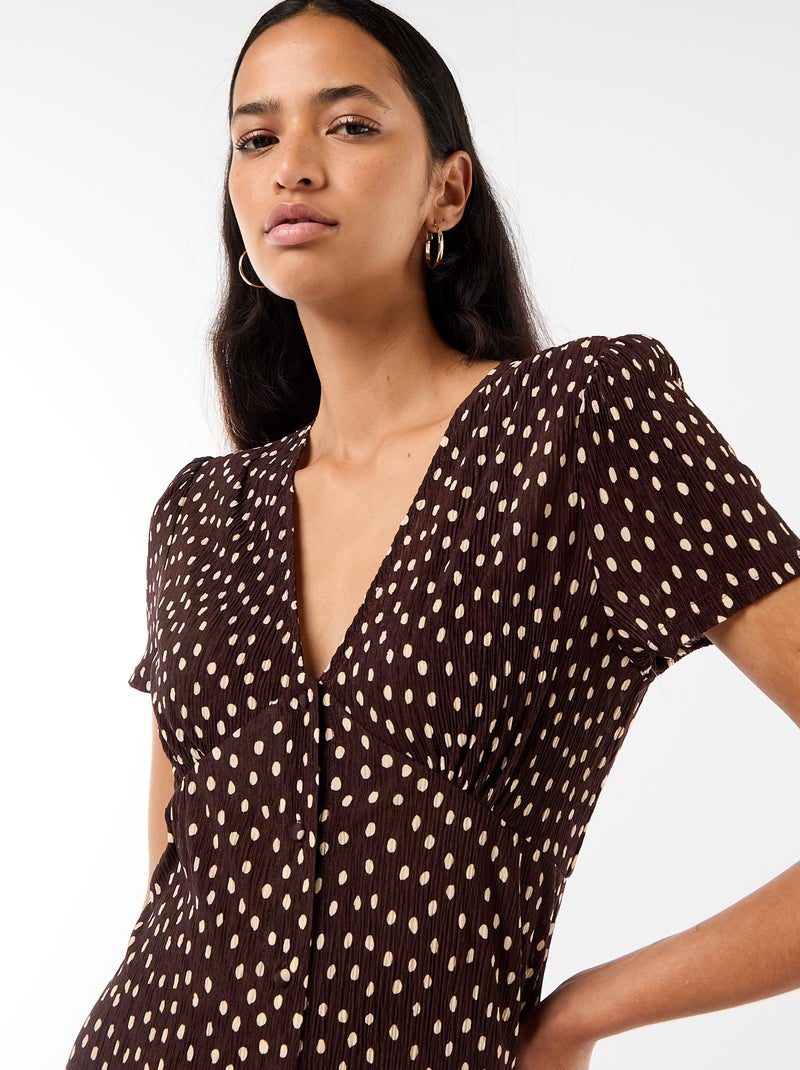 Robe longue imprimée all-over fine Marron - Kiabi