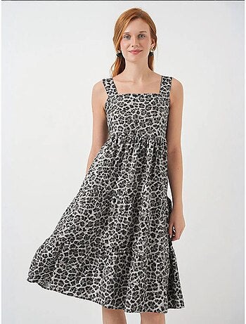 Robe longue imprimée avec col carré et fermeture éclair bdart