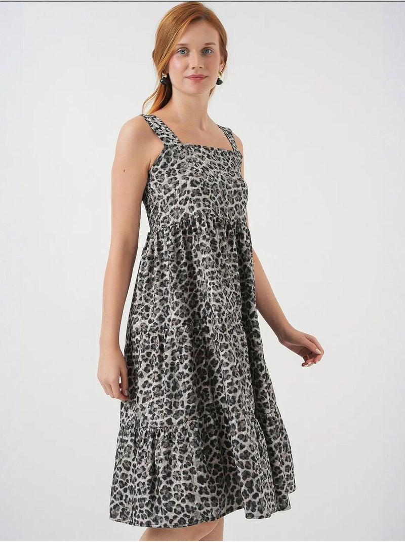 Robe longue imprimée avec col carré et fermeture éclair bdart Gris Noir - Kiabi