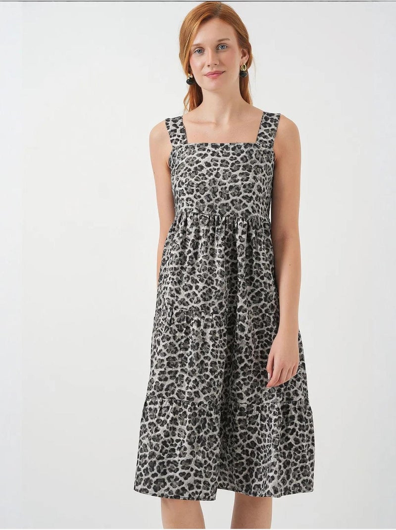 Robe longue imprimée avec col carré et fermeture éclair bdart Gris Noir - Kiabi