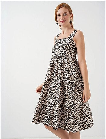Robe longue imprimée avec col carré et fermeture éclair bdart