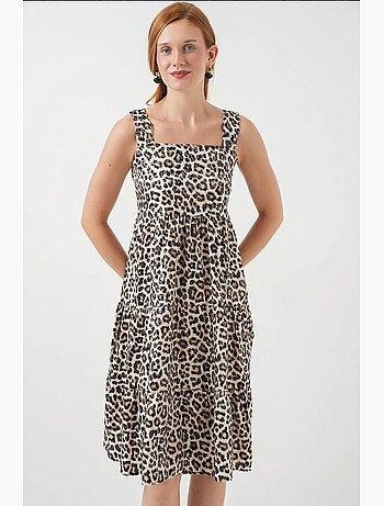 Robe longue imprimée avec col carré et fermeture éclair bdart
