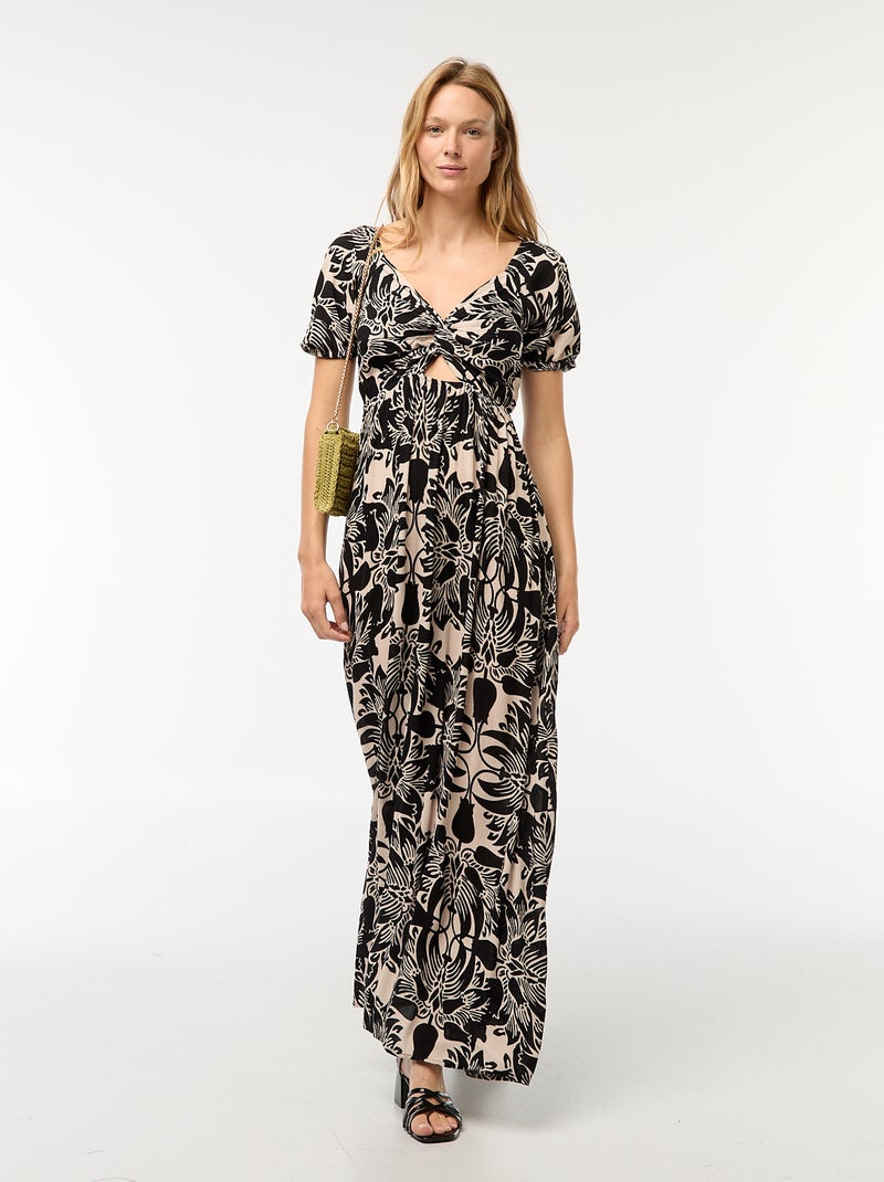Robe longue imprimée avec fentes Beige - Kiabi