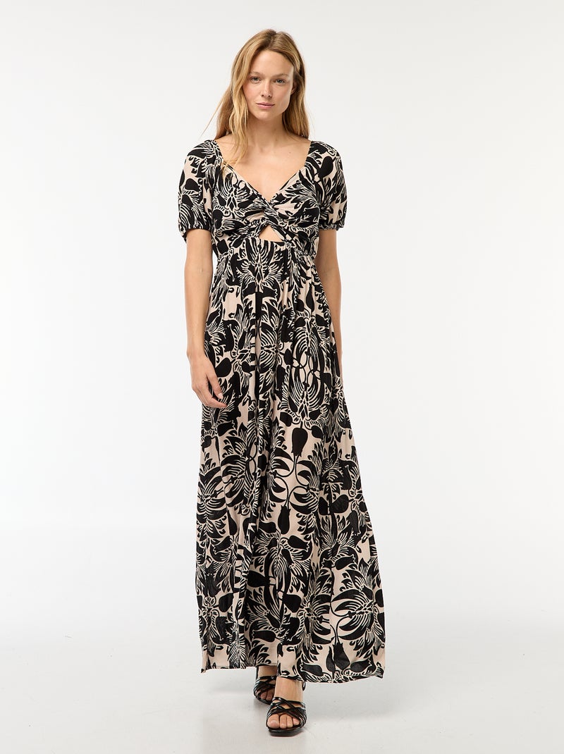 Robe longue imprimée avec fentes Beige - Kiabi