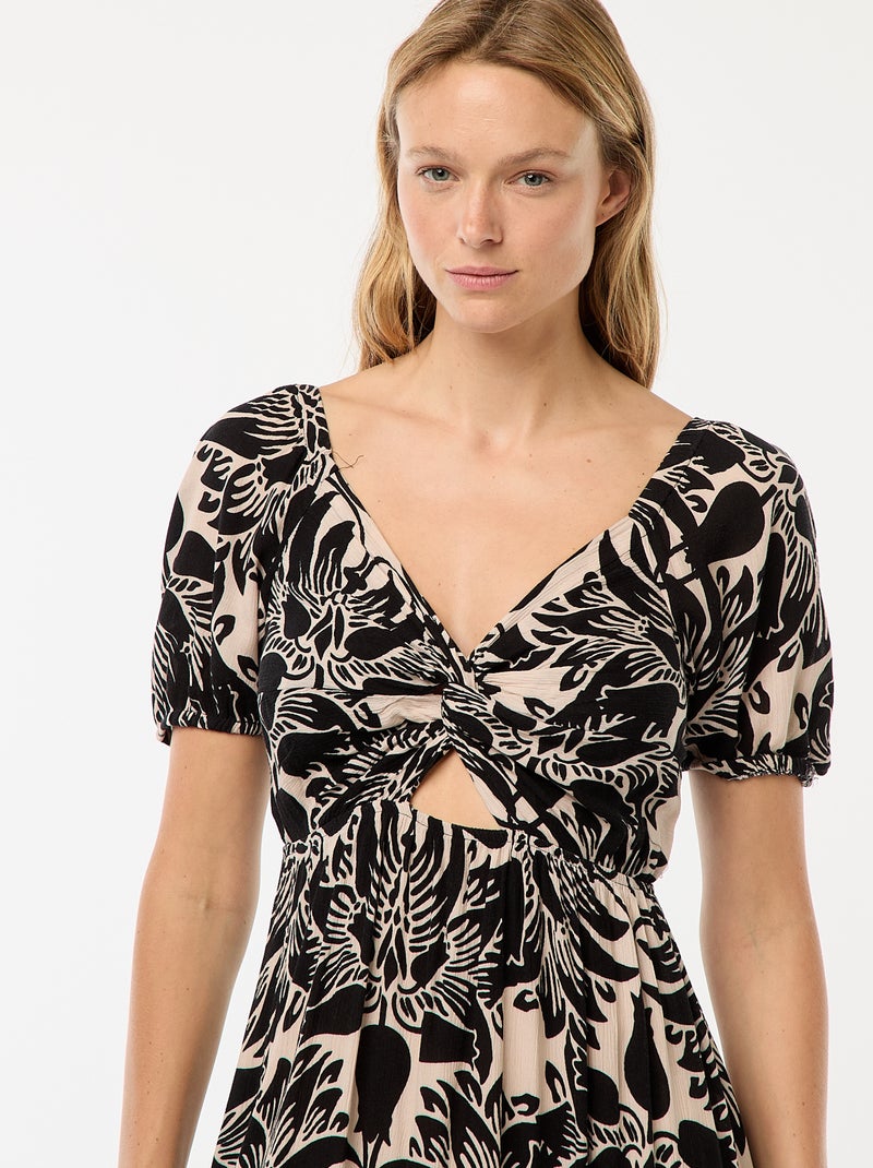 Robe longue imprimée avec fentes Beige - Kiabi