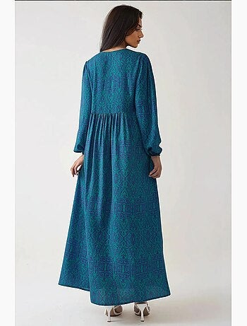 Robe longue imprimée en forme de a avec col ras du cou hiccup