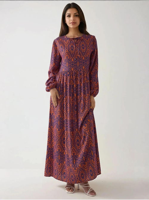 Robe longue imprimée en forme de A avec col ras du cou - Kiabi