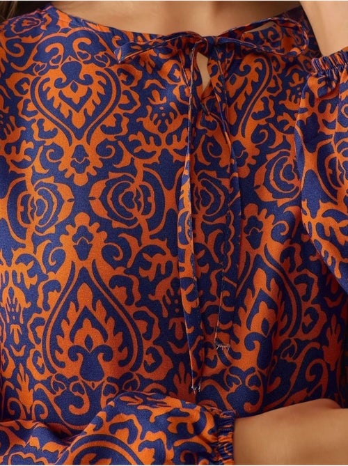 Robe longue imprimée en forme de A avec col ras du cou - Kiabi