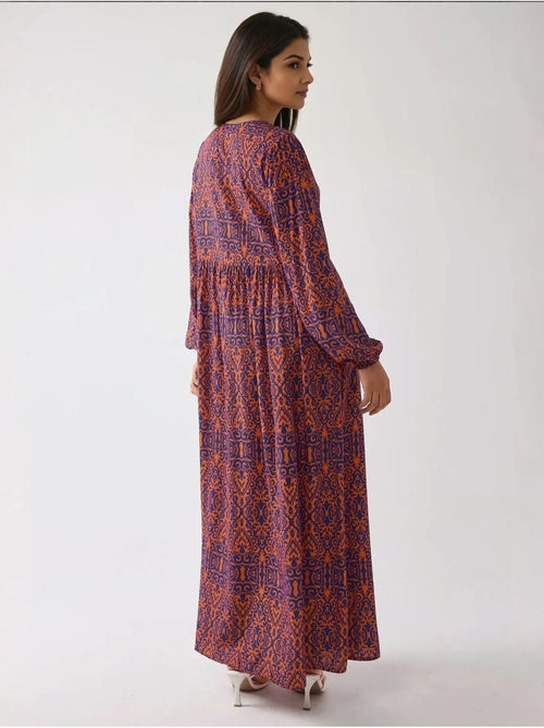 Robe longue imprimée en forme de A avec col ras du cou - Kiabi