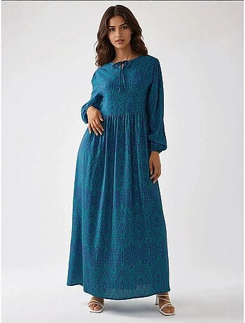 Robe longue imprimée en forme de A avec col ras du cou