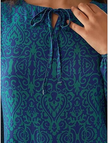 Robe longue imprimée en forme de A avec col ras du cou