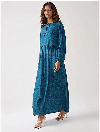 Robe longue imprimée en forme de A avec col ras du cou