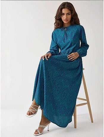 Robe longue imprimée en forme de A avec col ras du cou
