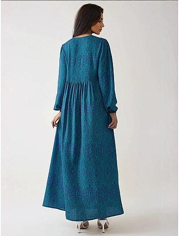 Robe longue imprimée en forme de A avec col ras du cou