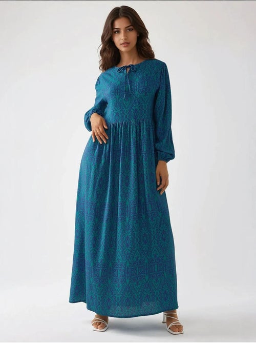 Robe longue imprimée en forme de A avec col ras du cou - Kiabi