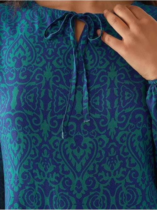 Robe longue imprimée en forme de A avec col ras du cou - Kiabi