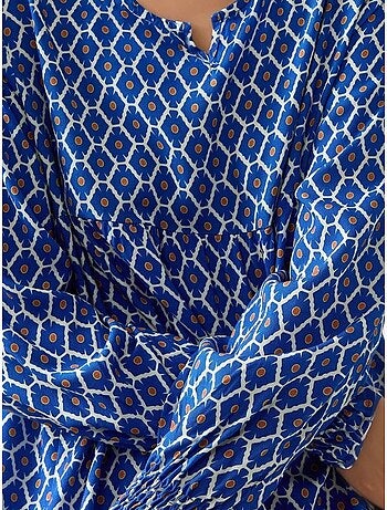 Robe longue imprimée en viscose à col ras du cou