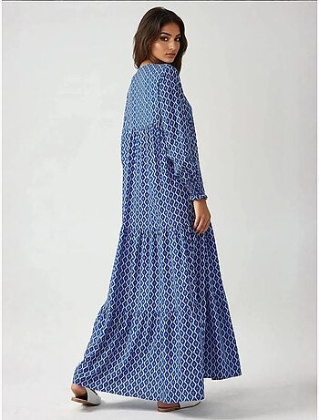 Robe longue imprimée en viscose à col ras du cou